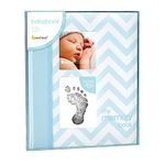 Pearhead Chevron Baby Memory Book First 5 Years Baby Milestone Book, with an Included Clean-Touch Ink Pad to Create Baby's Handprint or Footprint, Pregnancy Journal, Newborn Girl or Boy Keepsake Blue