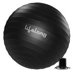 Lifelong Gym Ball for Exercise-Anti Burst Exercise Ball with Foot Pump- Fitness Yoga Ball,Physiotherapy Ball,Birthing,Pregnancy&Labor Ball,Swiss Ball,Pilates Ball,Balance&Stability Ball,75 Cm, Black