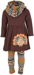 Unique Baby Toddler Girls 3 Piece Colorful Aztecan Thanksgiving Turkey Legging Set (4t/M, Brown)