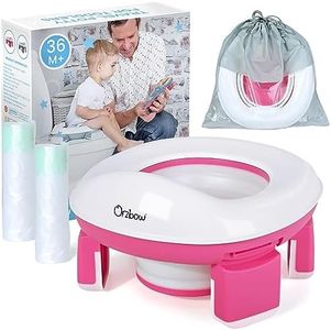 Orzbow Portable Potty Training Toilet, Travel Potty Seat for Toddler Boys Girls with Splash Guard, Potty Training Essentials, Foldable, Includes Free Travel Bag and 40 Liners, Indoor/Outdoor Use, Pink