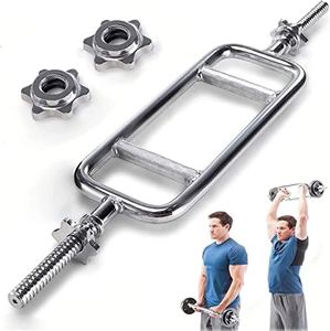 Nisorpa Tricep Weight Bar 34", Triceps Olympic Barbell Bar Curl Dumbbell Bar Threaded Solid Chrome WeightLifting Bars with 2 Ring Collars for Gym Home Training Fits 1 Inch Weight Plates (177lbs)