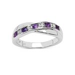 The Amethyst Ring Collection: Amethyst and Diamond Channel Set Crossover Eternity Ring in Sterling Silver (Size O)