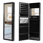 Lavievert Jewelry Armoire Lockable Jewelry Cabinet Wall/Door Mounted Jewelry Organizer with Mirror, Interior Makeup Mirror, Drawers, Spacious Storage - Black