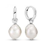 Pandora Sterling silver hoop earrings with baroque white freshwater cultured pearl