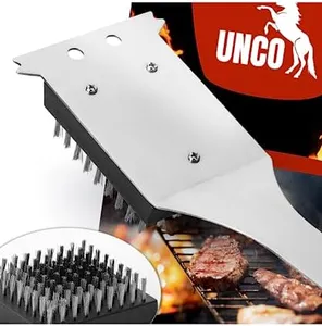 UNCO- Grill Brush and Scraper, 16.7”, Stainless Steel, Grill Cleaner, Grill Brush, Grill Cleaning Brush, BBQ Brill Brush, BBQ Brush for Grill Cleaning, Grill Brush for Outdoor Grill, Safe Grill Brush