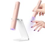 UV Light for Gel Nails, Denabuty Mini U V LED Nail Lamp Handheld with Stand, Portable Nail Dryer Rechargeable USB Cordless, Nail Light with 2 Timers for Fast Drying, Pink