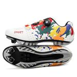 Hixingo Cycling Shoes Mens Womens, Colorful Graffiti Printing MTB Bicycle Shoes Sneaker Bike Breathable Mountain Shoes Spin Shoestring Compatible Cleat Shoe, SPD Compatible White