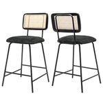 Lestarain Bar Stools Set of 2, Breakfast Barstools, Kitchen Stools, Stools for Counter Bistro Kitchen Island, Chenille Upholstered Chairs with Backrest, Footrest, Metal Legs, Black, LBAI72002-2-UK