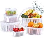 Fresh Storage Containers,Luxear 5 Packs Fruit Container Fridge BPA Free with Lid & Colander Produce Saver Containers for Fridge Freezer, Microwave & Dishwasher Safe Fresh Containers Set for Fridge with Handle,White