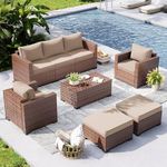 UDPATIO 6 Piece Patio Furniture 7 Seats Wicker Outdoor Sectional, Thick Cushions Patio Couch Chair with Ottoman & Storage Table for Porch, Balcony