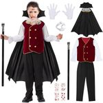 Vampire Costume Kids, Vampire Halloween Costumes for Boys with Vampire Cane, Boys Halloween Vampire Costume Sets, Vampire Fancy Dress Costume for Kids Halloween Carnival Cosplay (L)