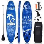 COSTWAY Inflatable Stand Up Paddle Board, 16cm Thick SUP with Accessories, Carry Bag, Adjustable Paddle, Hand Pump, Bottom Fin, Ankle Leash, Non-Slip Deck, for All Levels (Navy Blue, 297 x 76 x 16cm)