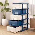 Smarttex™ Plastic Modular Drawer Storage Chest Of Drawers Organizer Storage Box, Large Stomo Racks For Multipurpose Anti-slip Shoes Organizers (White & Blue, 5 Layer)