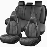 BWTJF Gray Car Seat Covers Full Set, Universal Front and Rear Seat Covers for Cars, Waterproof Leather Auto Seat Protectors with Head Pillow, Car Seat Cushions Fit for Most Sedans SUV Pick-up Truck