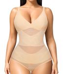 Junlan Shapewear Bodysuit for Women Seamless Sculpting Body Shaper Tummy Control Waist Trainer Vest Shaping Leotard Tops (Beige,L)