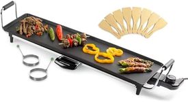 Andrew James Teppanyaki Electric Grill Plate & 2 Egg Rings | XL Non-Stick Tabletop Griddle with 59cm x 23cm Hot Plate & Adjustable Temperature | Includes 8 Wooden Spatula