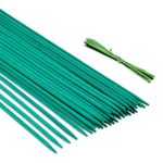 KINGLAKE 30Pcs 38cm Green Plant Support Sticks with Twist Ties, Bamboo Plant Stakes Split Canes, Floral Sticks Garden Flower Sticks for Orchid Pea Vegetables Support (15 Inch)