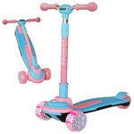 CLrkualn Kick Scooter for Kids Ages 6+, 5 Adjustable Height Foldable Scooter with 3 LED Light Wheels, Outdoor Activities for Toddlers Boys Girls, Max Load up to 240 lbs (Pink)