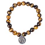 Young & Forever Gift D'vine Lotus Lion Tiger Charm Crystal Natural Stone Reiki Yoga Bracelet for Mens Women (Tiger Eye+Om Charm)