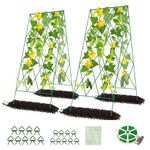 Cucumber Trellis, 2 Pack Metal Foldable A Frame Garden Trellis for Raised Bed Climbing Plants, Vegetables, Includes Plant Support Clips, Twist Ties, Plastic Ties, A Frame Trellis, Green