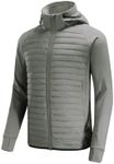 BALEAF Men's Running Jacket Lightweight Thumble Hole Warm Up Puffer Jacket Hybrid Thermal Coat Insulated Hiking Golf Olive M