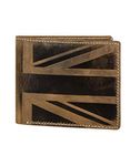 Hudson & James Designer London Real Distressed Leather Mens Wallet with Zip Coin Pocket Credit Carder Holder Bifold Purse UK Union Jack (Brown)