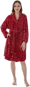 PAVILIA Red Womens Robes Lightweight Plus Size, Knee Length Plush Fluffy Shower Bathrobe for College Dorm Ladies, Soft Fuzzy Cozy with Pockets, 2XL/3XL
