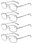 Eyekepper 4 Pairs Reading Glasses Metal Gunmetal Frame Reader Eyeglasses with Spring Hinges for Men Women Reading