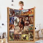 Horse Throw Blanket Gifts for Girls Boys, Watercolor Horse Soft Cozy Plush Flannel Blanket for Horse Lover, 100 x 130 cm Brown Horse Race Fleece Fluffy Blanket for Kids Toddler Couch Bed Sofa