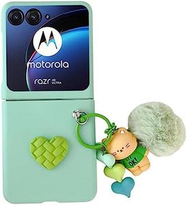 for Motorala Razr Plus 2023 Case Cute Doll Phone Charm,Razr Plus Case with Ring Holder Forsted PC Back Soft Silicone Cover,Motorala Razr + 2023 Girly Shockproof Phone Case for Women Girls Green