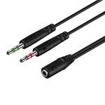 Headphone Mic Splitter 3.5mm Jack Audio Mic Adapter Aux CTIA 3.5mm Female to 2 Dual 3.5mm Male Y Headset Microphone Splitter Cable for Gaming Headset Earphone Speaker to PC Laptop Desktop PS4-25cm