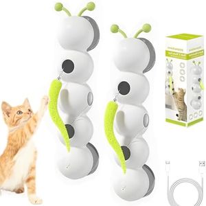NEKSKA Whack a Worm Cat Toy, Interactive Caterpillar Cat Toy with Motion Sensor, Whack a Worm Post Cat Toys with Suction Cup, Moving Caterpillar Cat Toys for Indoor Cats (2PC)