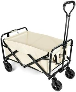 QWORK® Faltbarer Bollerwagen zum Campen, Strandwagen Transportwagen mit Verstellbarem Griff und Seitentasche, Belastung bis 80KG