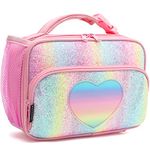 FlowFly Kids Lunch box Insulated Soft Bag Mini Cooler Back to School Thermal Meal Tote Kit for Girls, Boys,Glitter-RainBow