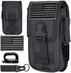 IronSeals Tactical Cell Phone Holster Pouch, Smartphone Pouch Case Molle Attachment Gadget Bag Belt Waist Bag for 4.7"-6.7" with Armor Case on with US Flag Patch, D-Ring and Gear Clip