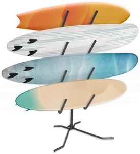 CyclingDeal Freestanding 4 Surfboard Storage Rack - Patented Design Premium Quality Stand with Adjustable & Thick Rubber Protected Holders - Easy to Setup