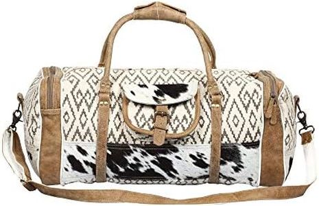 Myra Bag Cross Design Upcycled Canvas & Cowhide Traveller Duffel Bag S-1373