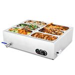 Wilprep Commercial Electric Food Warmer with 6 Pans and Lids, 37L Large Buffet Server for Catering Restaurants Parties, 1500W Stainless Steel Bain Marie with Adjustable Temperature