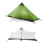 Telomat 3F Lanshan1 Ultralight Tent 3/4 Season Portable Backpacking Tent for 1-Person 15D Silicon Coated Waterproof Poleless Double Layer Tent for Camping, Climbing, Hiking (Green 4 Season)