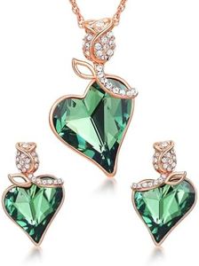 T400 Crystal Jewelry Sets for Women Rose Gold Heart Necklace and Earrings Set Birthday Anniversary for Her, Copper, Crystal