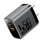 Boat 45W GaN Charger USB Type C, Ultra-Fast Dual Port for Fast Charging, Compact & Lightweight, Supports iPhone, Android, iPad, Tablet (Ash Grey)
