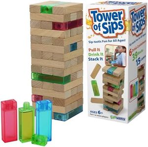 Funwares Tower of Sips - Add a Beverage Twist to Wooden Block Stacking Games, Perfect for Family Fun, Parties, and Gifting, Game for Kids and Adults, Play Solo, in Groups, or Teams, Ages 6+