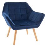 HOMCOM Modern Armchair, Accent Chair with Wide Arms, Slanted Back and Rubber Wood Legs for Living Room, Bedroom, Home Office, Blue
