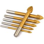 Hakkin 6pcs Titanium Coated Glass Drill Bits Set 4 Cutting Edges Cross Spear Head Drill with Hex Shank for Ceramic Tile Marble Mirror and Glass, 4mm 5mm 6mm 8mm 10mm 12mm