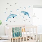 funlife Watercolor Wall Decals Peel and Stick, Ocean Animals Wall Stickers, Under The Sea Wall Decal Stickers for Kids Room Bedroom Playroom Nursery Room, Flying Fish & Dolphin