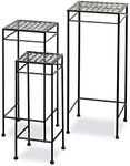 INDIAN DECOR. 45291 French Country Style Plant Stands, Set of 3, Nesting Tables, Square Tops, Slim Line Base, Black Rust Resistant Metal, Approx. 29, 25, 21 Inches Tall, Outdoor Garden Collection