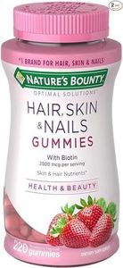 Nature’s Bounty Hair, Skin & Nails Gummies with Biotin - Value Size - 220 Gummy Vitamins with Vitamin C and Vitamin E Anti Oxidants