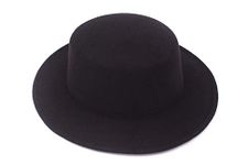 QUUPY Classic Wool Fedora Hat Wide Brim Flat Top Hat Brim Flat Church Derby Cap for Party Performance Props and Daily Use (Black)