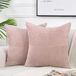 Fancy Homi 2 Packs Blush Pink Euro Decorative Throw Pillow Covers 26x26 Inch for Couch Bed Bedroom, Farmhouse Boho Home Decor, Soft Corss Corduroy Patchwork Textured Square Cushion Case 66x66 cm