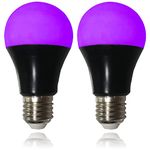 CICINY UV LED Black Light Bulbs 2 Pack, A19 E26 8W Blacklight Bulb for Glow in The Dark, UVA Level 385-400nm, Blacklight light bulbs for Parties Body Paint Fluorescent Poster Pet Stains